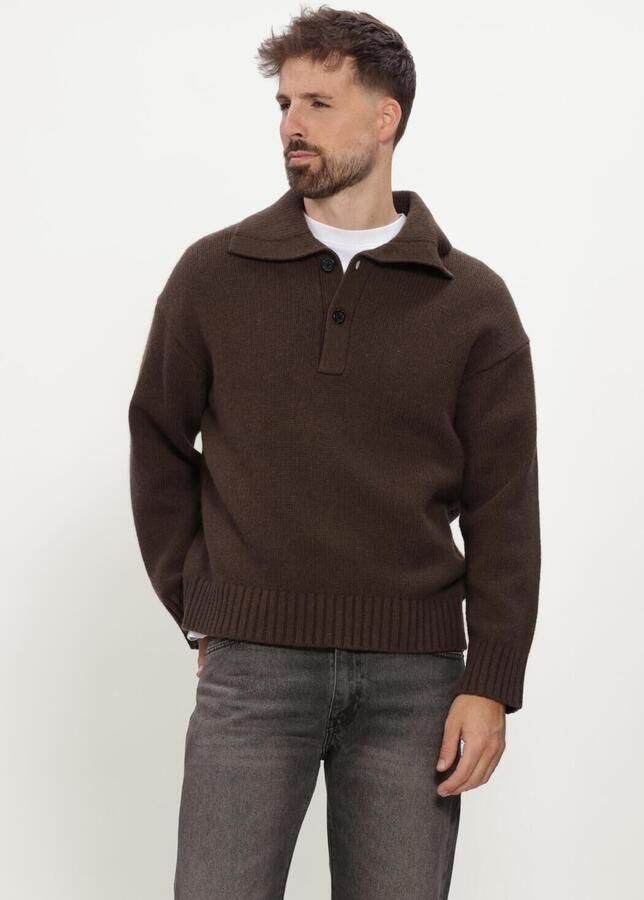 SELECTED MEN Heren Polo's & T-shirts Slmcody Ls Knit Polo Collar Bruin