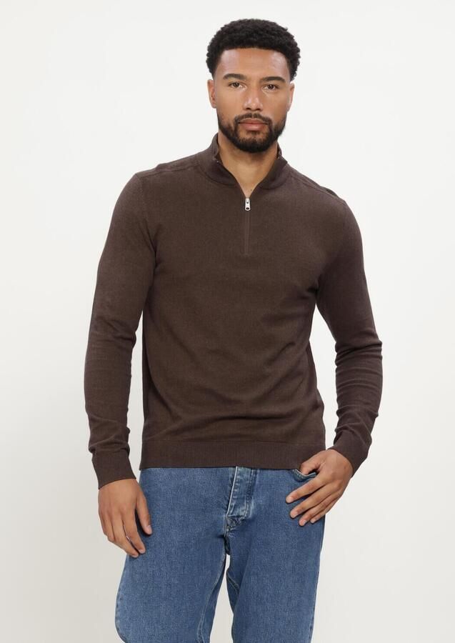 SELECTED MEN Heren Truien & Vesten Slhberg Half Zip Cardigan Noos Bruin
