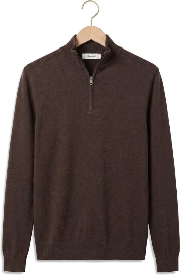 SELECTED MEN Heren Truien & Vesten Slhberg Half Zip Cardigan Noos Bruin - Foto 4