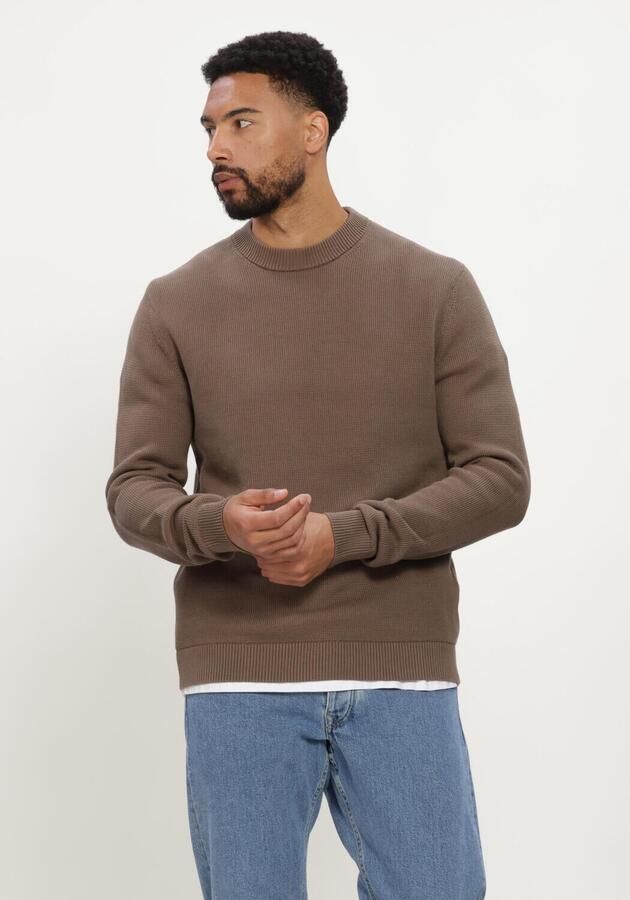 SELECTED MEN Heren Truien & Vesten Slhdane Ls Knit Structure Crew Neck Noos Bruin