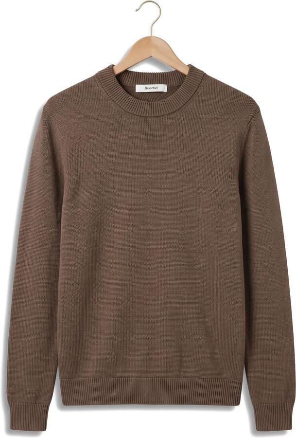 SELECTED MEN Heren Truien & Vesten Slhdane Ls Knit Structure Crew Neck Noos Bruin - Foto 4