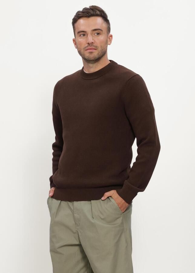 SELECTED MEN Heren Truien & Vesten Slhdane Ls Knit Structure Crew Neck Noos Bruin