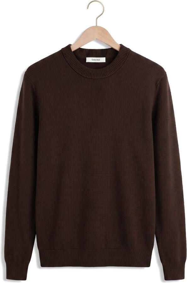 SELECTED MEN Heren Truien & Vesten Slhdane Ls Knit Structure Crew Neck Noos Bruin - Foto 4