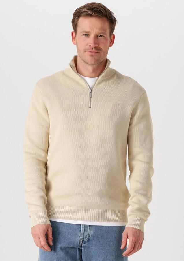SELECTED MEN Heren Truien & Vesten Slhdane Ls Knit Structure Half Zip Noos Beige