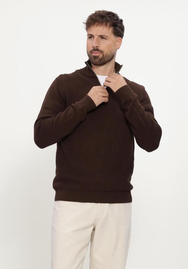 SELECTED MEN Heren Truien & Vesten Slhdane Ls Knit Structure Half Zip Noos Bruin