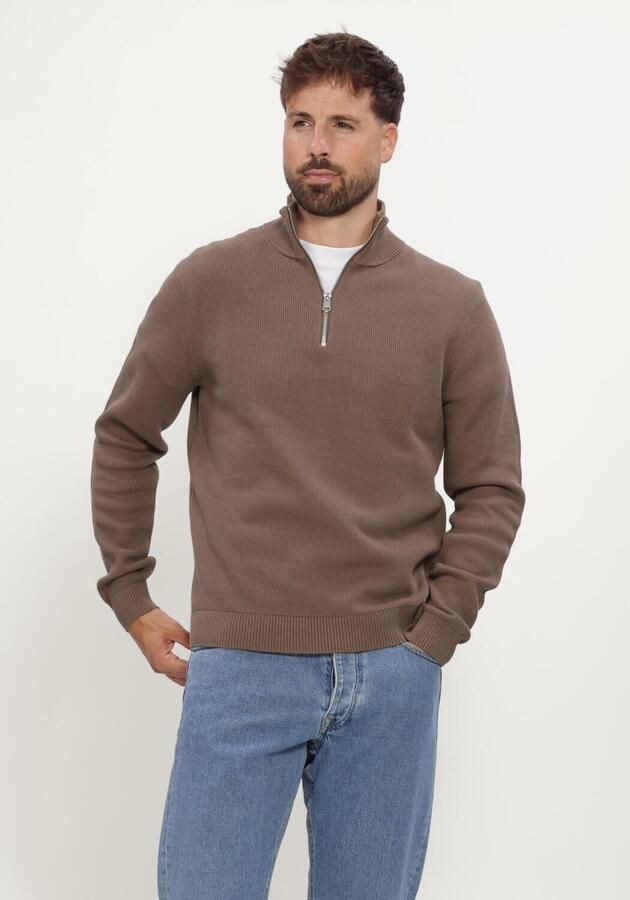 SELECTED MEN Heren Truien & Vesten Slhdane Ls Knit Structure Half Zip Noos Bruin