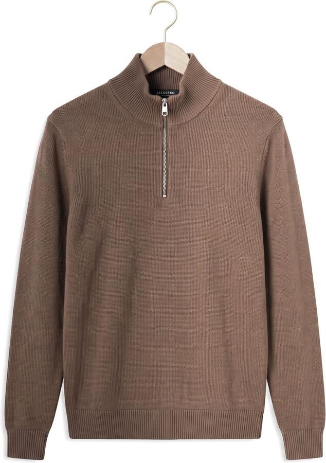 SELECTED MEN Heren Truien & Vesten Slhdane Ls Knit Structure Half Zip Noos Bruin - Foto 2