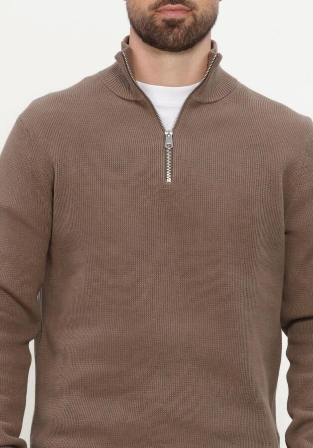 SELECTED MEN Heren Truien & Vesten Slhdane Ls Knit Structure Half Zip Noos Bruin - Foto 4