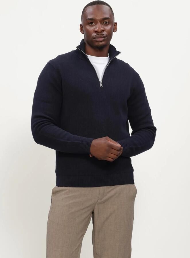 SELECTED MEN Heren Truien & Vesten Slhdane Ls Knit Structure Half Zip Noos Donkerblauw