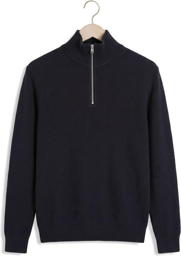 SELECTED MEN Heren Truien & Vesten Slhdane Ls Knit Structure Half Zip Noos Donkerblauw - Foto 2