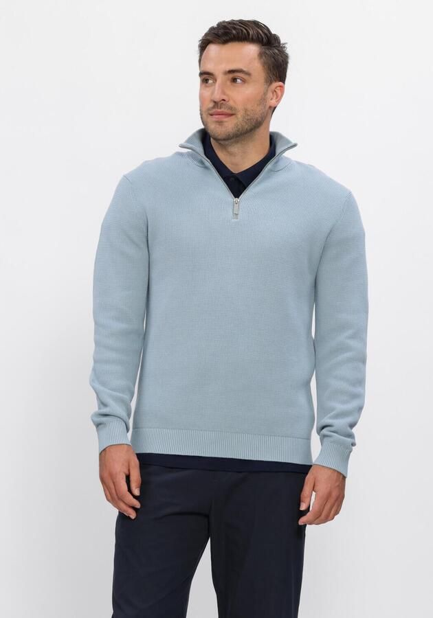 SELECTED MEN Heren Truien & Vesten Slhdane Ls Knit Structure Half Zip Noos Lichtblauw