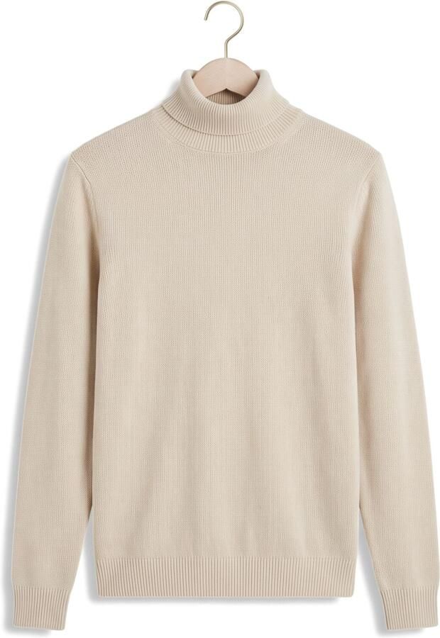 SELECTED MEN Heren Truien & Vesten Slhdane Ls Knit Structure Roll Neck Noos Beige - Foto 4