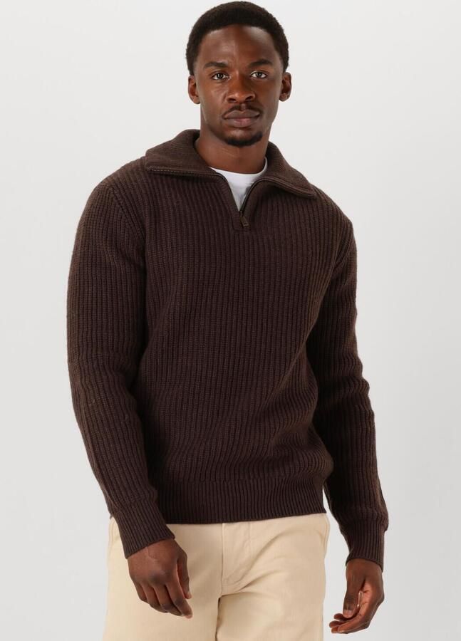 SELECTED MEN Heren Truien & Vesten Slhland Ls Knit Half Zip Bruin - Foto 4
