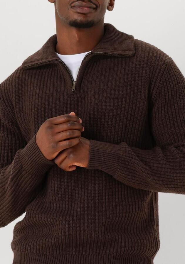 SELECTED MEN Heren Truien & Vesten Slhland Ls Knit Half Zip Bruin - Foto 2