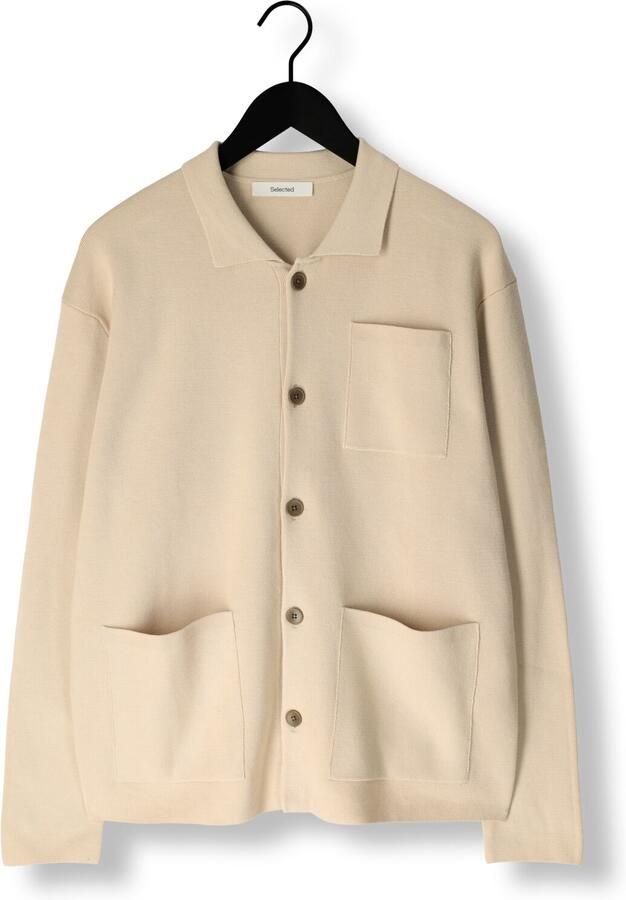 SELECTED MEN Heren Truien & Vesten Slhmike Light Ls Knit Relaxed Polo Cardigan Beige - Foto 3