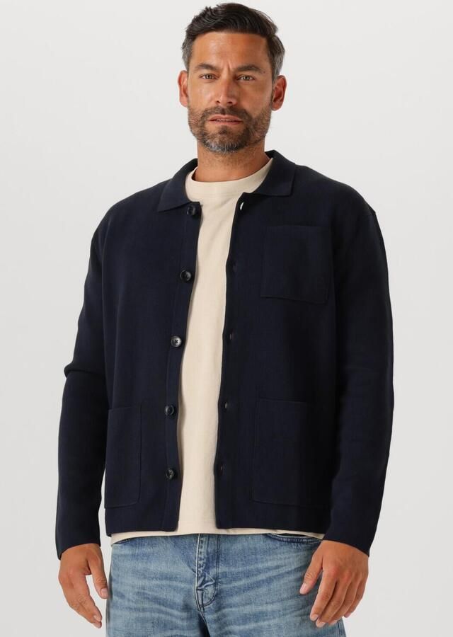 SELECTED MEN Heren Truien & Vesten Slhmike Light Ls Knit Relaxed Polo Cardigan Donkerblauw - Foto 4