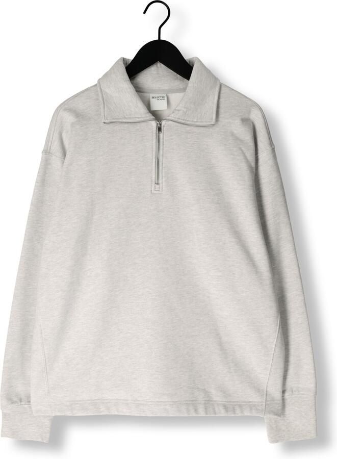 SELECTED MEN Heren Truien & Vesten Slhrelaxaron Ls Half Zip Sweat Lichtgrijs
