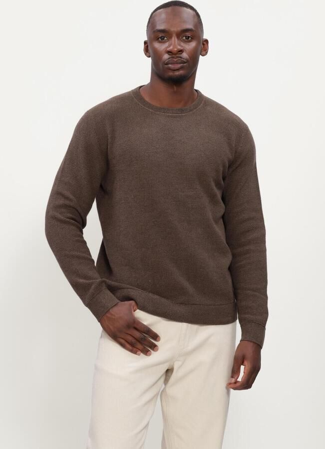 SELECTED MEN Heren Truien & Vesten Slhross Ls Knit Structure Crew Neck Noos Bruin