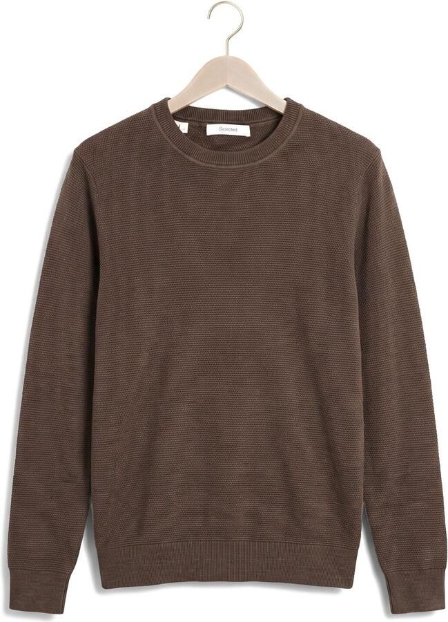 SELECTED MEN Heren Truien & Vesten Slhross Ls Knit Structure Crew Neck Noos Bruin - Foto 2