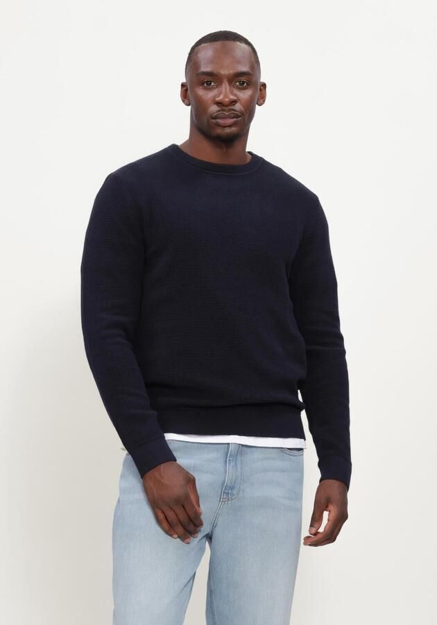 SELECTED MEN Heren Truien & Vesten Slhross Ls Knit Structure Crew Neck Noos Donkerblauw
