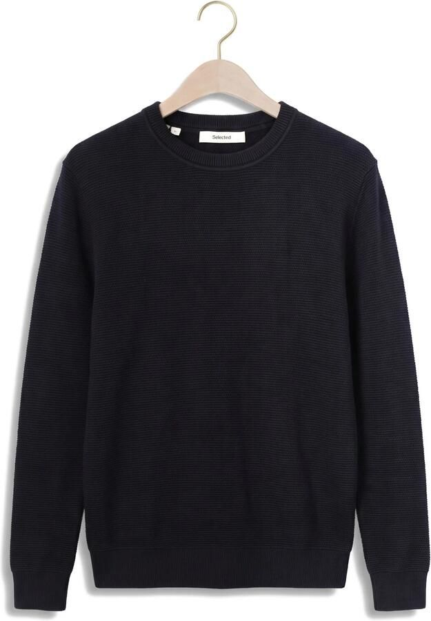 SELECTED MEN Heren Truien & Vesten Slhross Ls Knit Structure Crew Neck Noos Donkerblauw - Foto 4