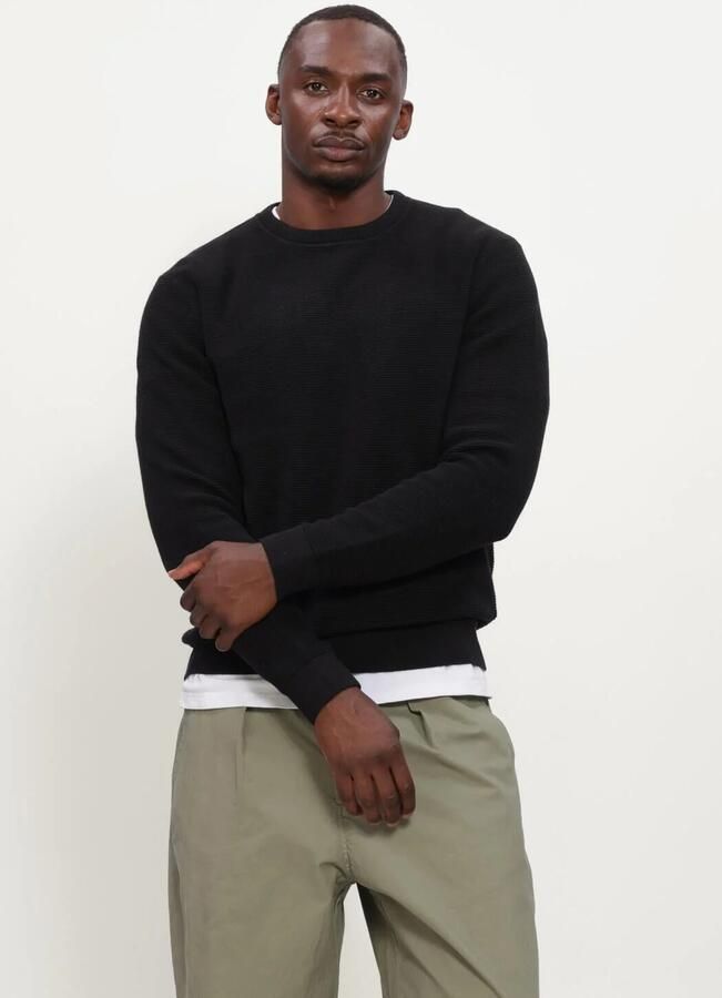 SELECTED MEN Heren Truien & Vesten Slhross Ls Knit Structure Crew Neck Noos Zwart