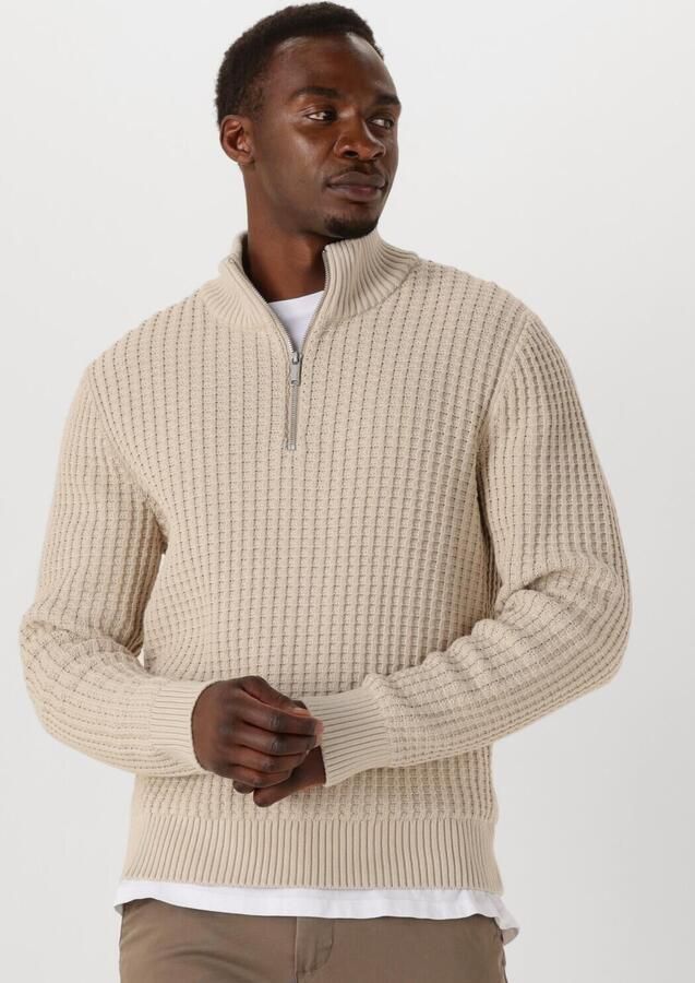 SELECTED MEN Heren Truien & Vesten Slhtom Ls Knit Structure Half Zip Beige - Foto 4