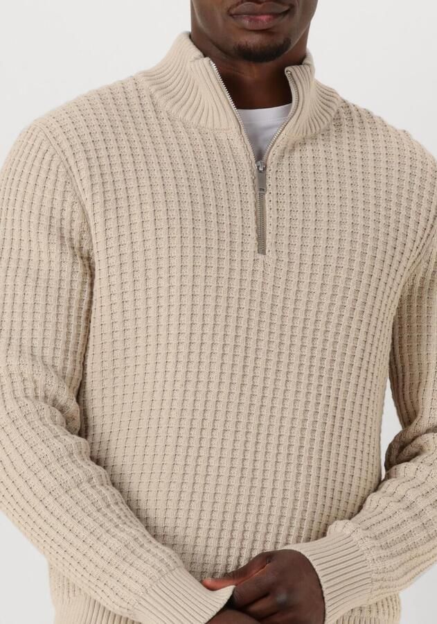 SELECTED MEN Heren Truien & Vesten Slhtom Ls Knit Structure Half Zip Beige