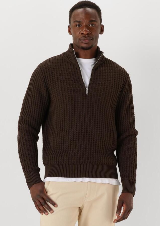 SELECTED MEN Heren Truien & Vesten Slhtom Ls Knit Structure Half Zip Bruin - Foto 4