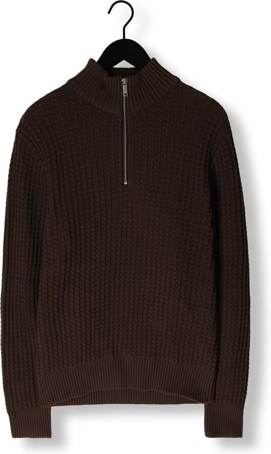 SELECTED MEN Heren Truien & Vesten Slhtom Ls Knit Structure Half Zip Bruin - Foto 3