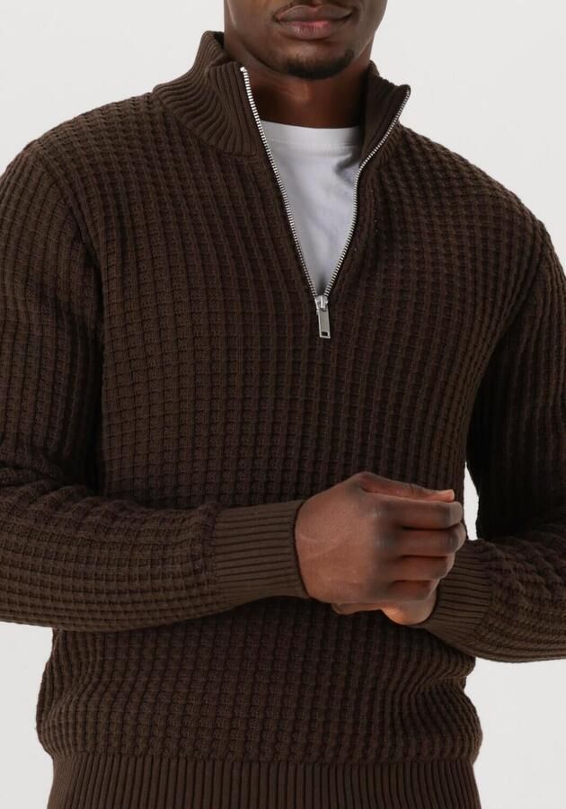 SELECTED MEN Heren Truien & Vesten Slhtom Ls Knit Structure Half Zip Bruin - Foto 2