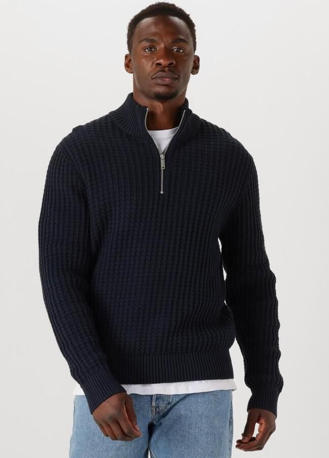 SELECTED MEN Heren Truien & Vesten Slhtom Ls Knit Structure Half Zip Donkerblauw - Foto 4