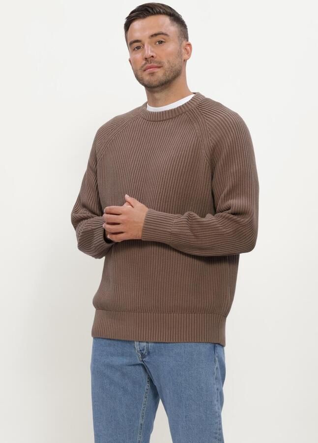 SELECTED MEN Heren Truien & Vesten Slmbraun Knit Rib Crew Neck Noos Bruin