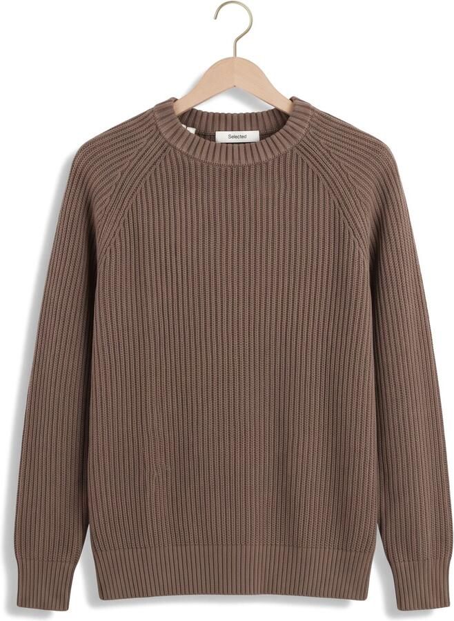 SELECTED MEN Heren Truien & Vesten Slmbraun Knit Rib Crew Neck Noos Bruin - Foto 2