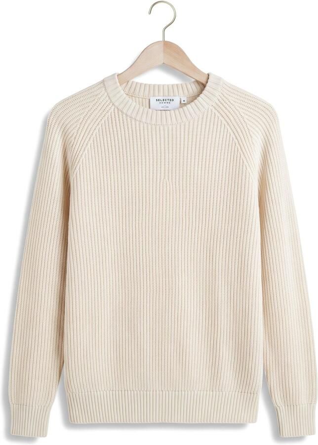 SELECTED MEN Heren Truien & Vesten Slmbraun Knit Rib Crew Neck Noos Gebroken Wit - Foto 2
