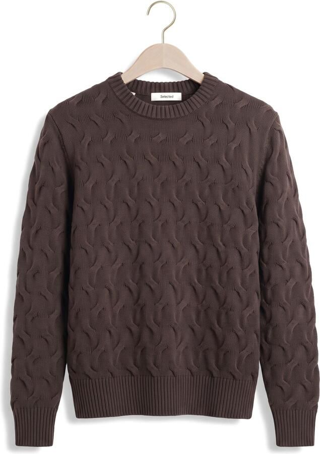 SELECTED MEN Heren Truien & Vesten Slmcarlos Ls Cable Crew Neck Bruin - Foto 2