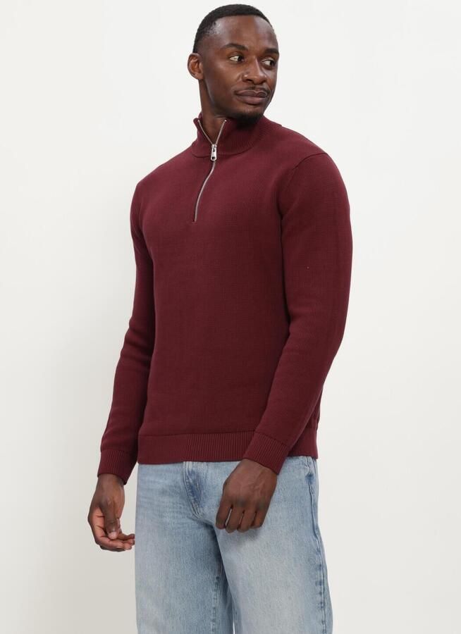 SELECTED MEN Heren Truien & Vesten Slmdane Ls Knit Structure Half Zip Bordeaux