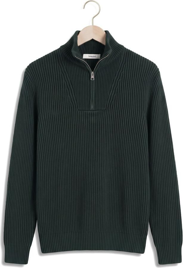 SELECTED MEN Heren Truien & Vesten Slmdry Ls Knit Half Zip Donkergroen - Foto 4