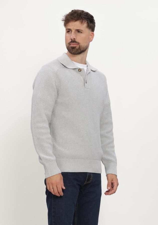 SELECTED MEN Heren Truien & Vesten Slmpim Ls Knit Polo Camp Grijs