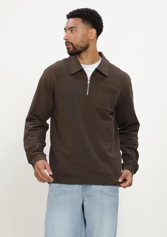 SELECTED MEN Heren Truien & Vesten Slmscott Ls Half Zip Sweat Bruin