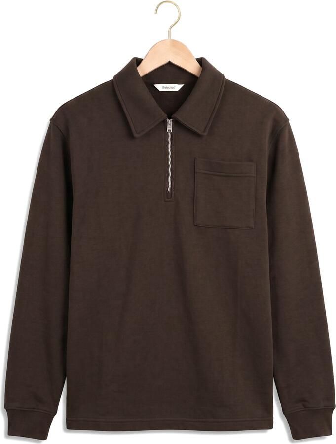 SELECTED MEN Heren Truien & Vesten Slmscott Ls Half Zip Sweat Bruin - Foto 2