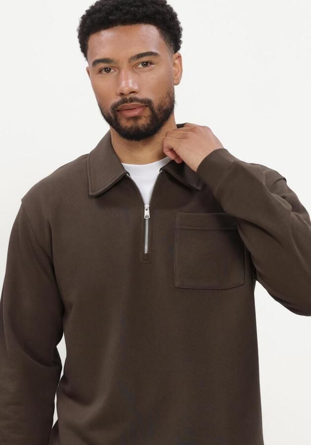 SELECTED MEN Heren Truien & Vesten Slmscott Ls Half Zip Sweat Bruin - Foto 4
