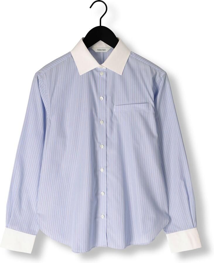 SELECTED WOMEN Dames Blouses Slfilina Relaxed Contrast Ls Shirt Lichtblauw