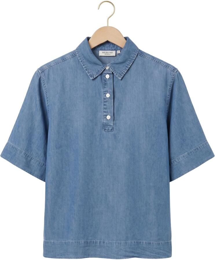 SELECTED WOMEN Dames Blouses Slfjanna Oversize 2 4 Polo Shirt Blauw - Foto 2