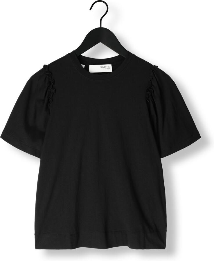 SELECTED WOMEN Dames Tops & T-shirts Slfpenelope 2 4 Ruffle Tee Zwart