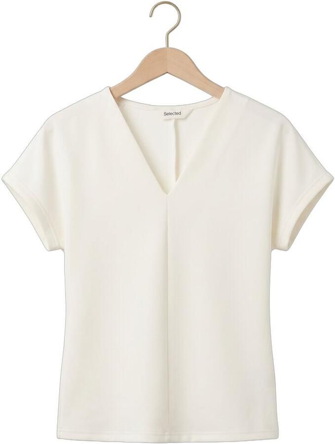 SELECTED WOMEN Dames Tops & T-shirts Slftenny Ss V-neck Gathered Top Gebroken Wit - Foto 2
