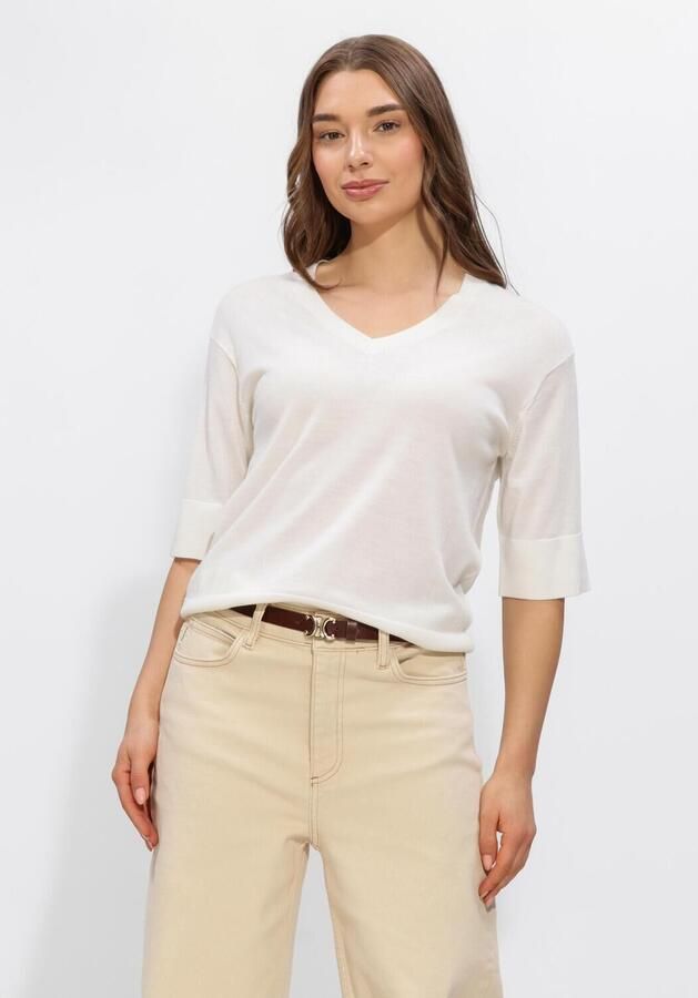 SELECTED WOMEN Dames Tops & T-shirts Slfthea Ss Knit Merino V-neck Gebroken Wit