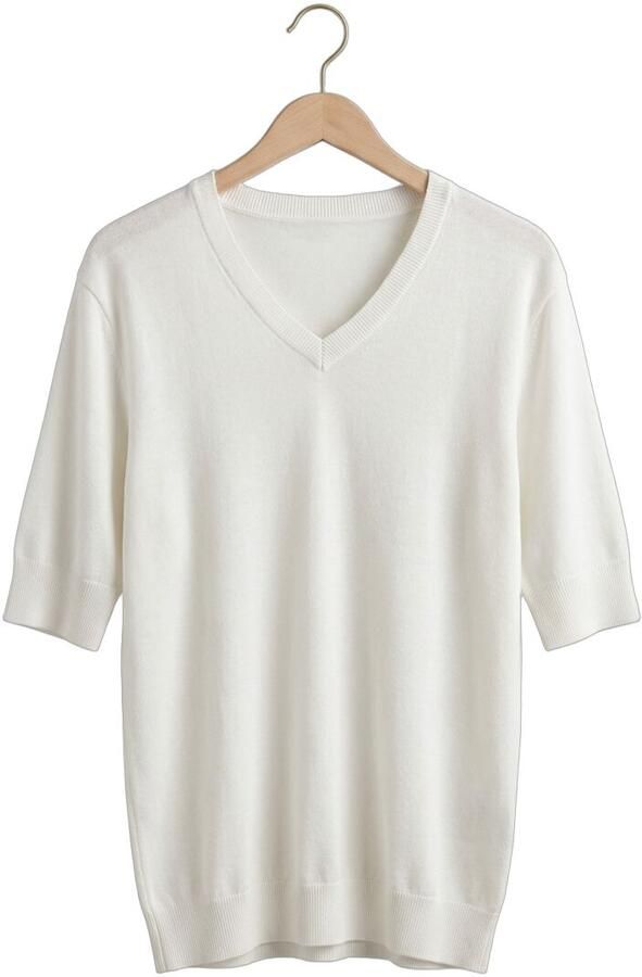 SELECTED WOMEN Dames Tops & T-shirts Slfthea Ss Knit Merino V-neck Gebroken Wit - Foto 4