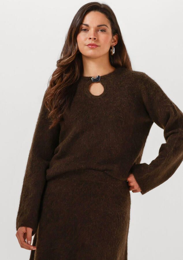 SELECTED WOMEN Dames Truien & Vesten Slflulu Brushed Ls Knit Keyhole O-neck Bruin
