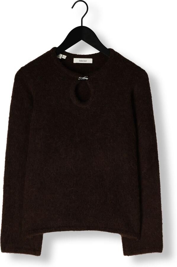 SELECTED WOMEN Dames Truien & Vesten Slflulu Brushed Ls Knit Keyhole O-neck Bruin - Foto 4